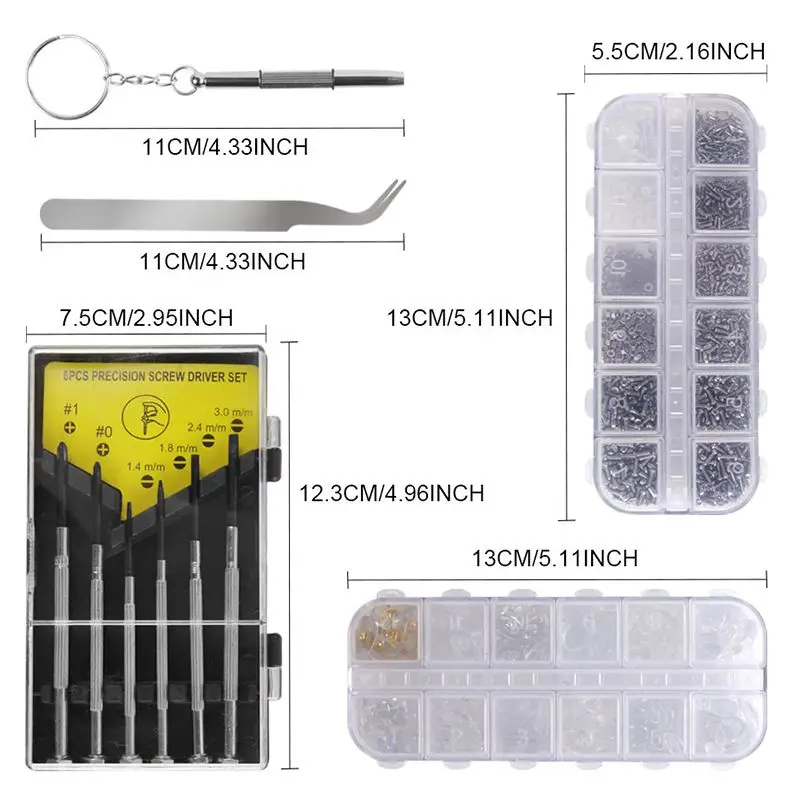 Набор для ремонта очков, набор для ремонта очков и солнцезащитных очков с 1100 Шт винты для очков, ассортимент аксессуаров, 12 различных носков Pa