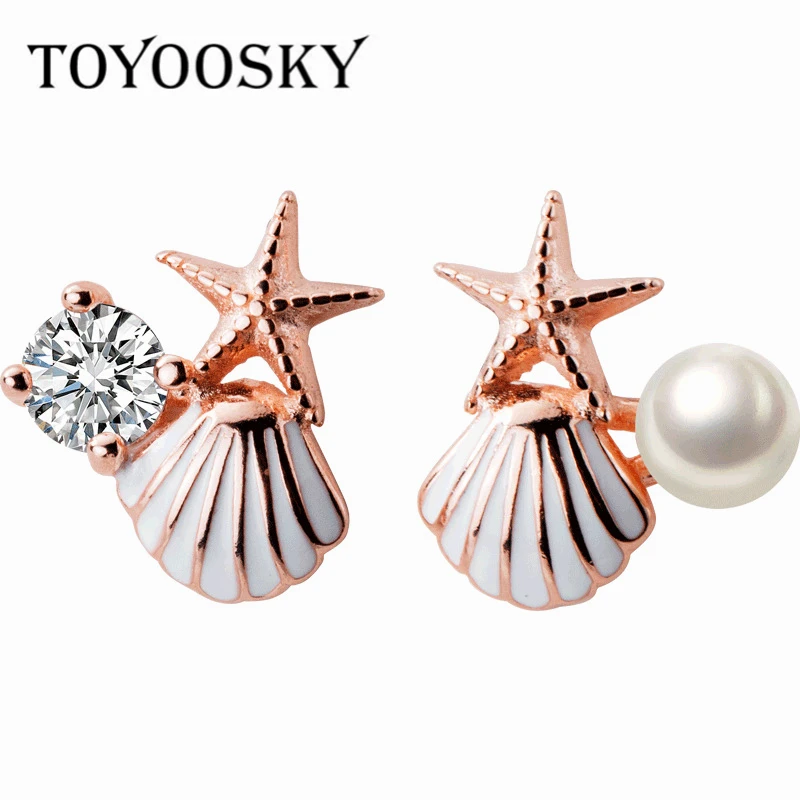 Корейские милые ювелирные изделия для девушек, циркониевые круглые серьги с искусственным жемчугом в виде ракушки, асимметричные серьги,, женские серьги-гвоздики, серебро 925