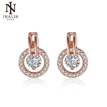 INALIS розовое золото цвет Круглые Капли воды циркон серьги гвоздики для Женщины Девушки Мода свадебное ювелирное изделие серьги