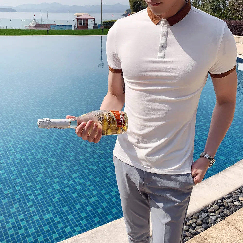 Качественная Нежная мужская рубашка поло, мужская летняя Простая рубашка поло с коротким рукавом, приталенная Повседневная Деловая официальная одежда Polo Homme 3XL-M