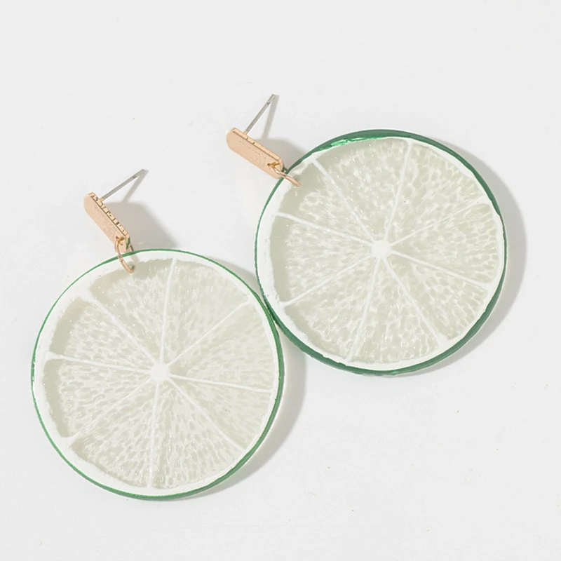 

Women Trendy Casual Elegant Zinc Alloy Gold-Color Silicone Round Geometric Resin Fruit Lemon Hanging Dangle Drop Earrings