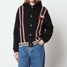 Новинка весны, однобортное женское спортивное пальто с капюшоном и воротником, украшенным надписями