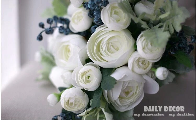 Искусственные белые Чайные розы свадебный букет, искусственные цветы Ягодный букет невесты букеты свадебные принадлежности
