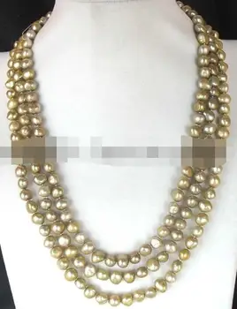 

3rows 8-9freshwater pearl champange baroque necklace 17-19" nature wholesale beads