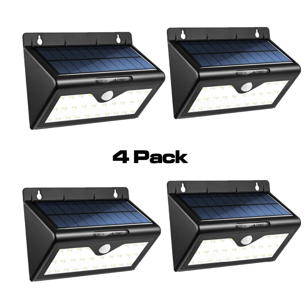 

4pcs/lot Waterproof Outdoor LED Light Garden Security Lamp Solar Power Wall Mounted Light 28 led Lamps Replaceable 18650 Battery