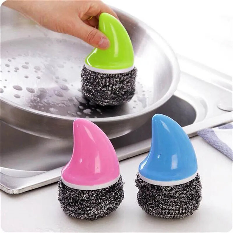 

Flexible Hand-held Kitchen Cleaning Brush Stainless Steel Wire Ball Brush Scourer Pan Dish Bowl Pot Palm Kitchen Accessories
