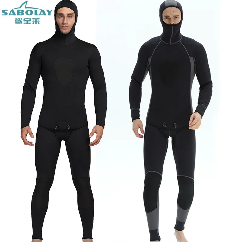 

Surf Diving Wetsuits for Spearfishing Mens Neoprene Hood Zipper Split Spearfishing Wet Suit for Men Equipment Submersible Suit