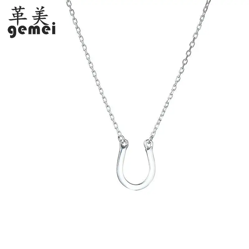 

Gemei 100% 925 Sterling Silver Minimalism Smooth Horseshoe Necklaces & Pendants For Women Simple Fashion Party Jewelry