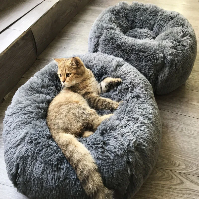

Long Plush Super Soft Pet Bed Kennel Dog Round Cat Winter Warm Sleeping Bag Puppy Cushion Mat Portable Cat Supplies 46/50/60cm