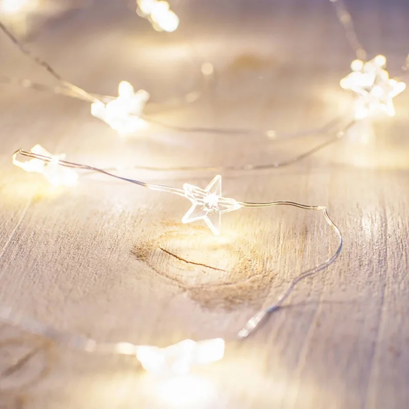 2019 светодиодный Звезда Сердце Медный провод Строка сказочных огней Рождество Свадьба садовые фонари Батарея работать Мерцание света 3 м