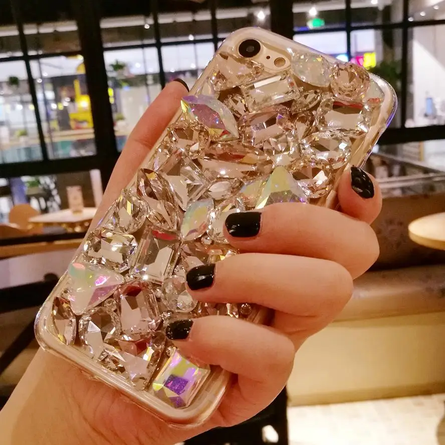 Блестящий 3D чехол для iPhone 7 7plus украшенный кристаллами и стразами ручной работы