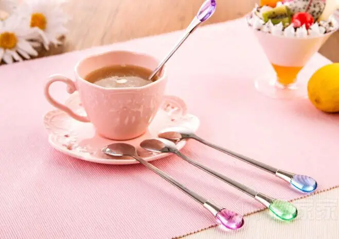 4Pcs Fashion Long Handle Dessert Spoon Fine drip type stainless steel