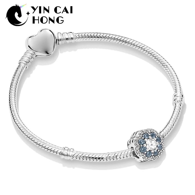 

YCH 100% 925 Sterling Silver New 2019 Spring Blue Flowers ZT0288 Bracelet String Ornaments Set To Send Girlfriend Gifts
