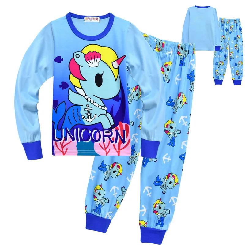 

2019 New unicorn unicorna boy's home service suit children's long-sleeved trousers pajamas two-piece suit