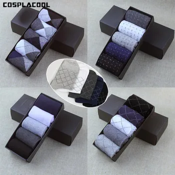 

[COSPLACOOL]5 Pairs/Gift Box Simple Business Stripe Socks Men Short Meias Brand New Cotton Absorbent Elastic Men Floors Socks