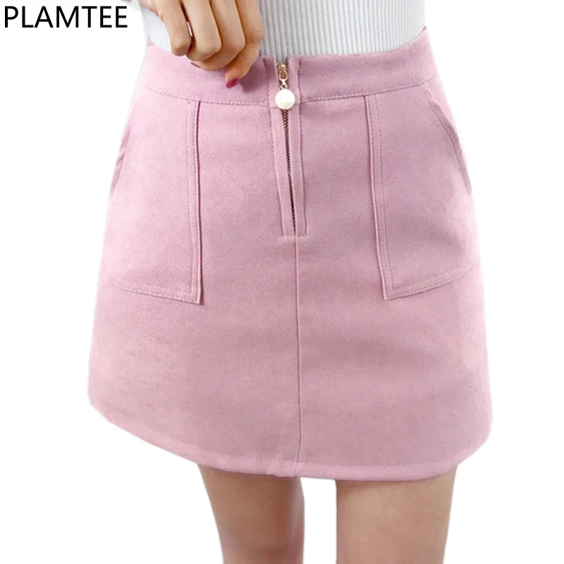 PLAMTEE Women Skirts Pearl Zipper Mini Skirt Female Spring High Waist
