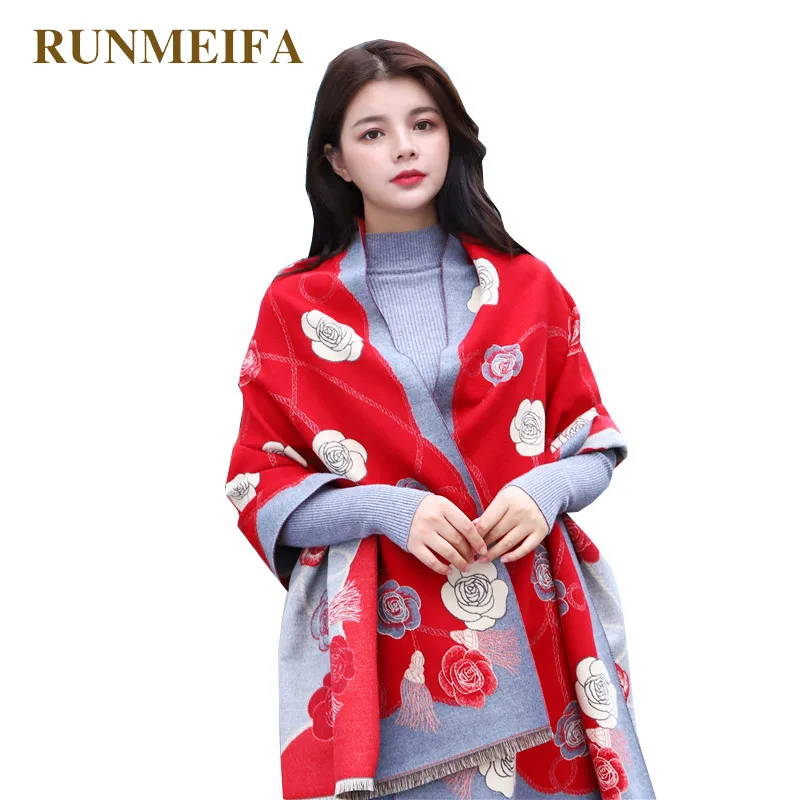 

RUNMEIFA 2018 Women's Jacquard Simulated Cashmere Shawls Winter Warm Foulard Femme Soft Elegant Shawl Free Drop Shipping