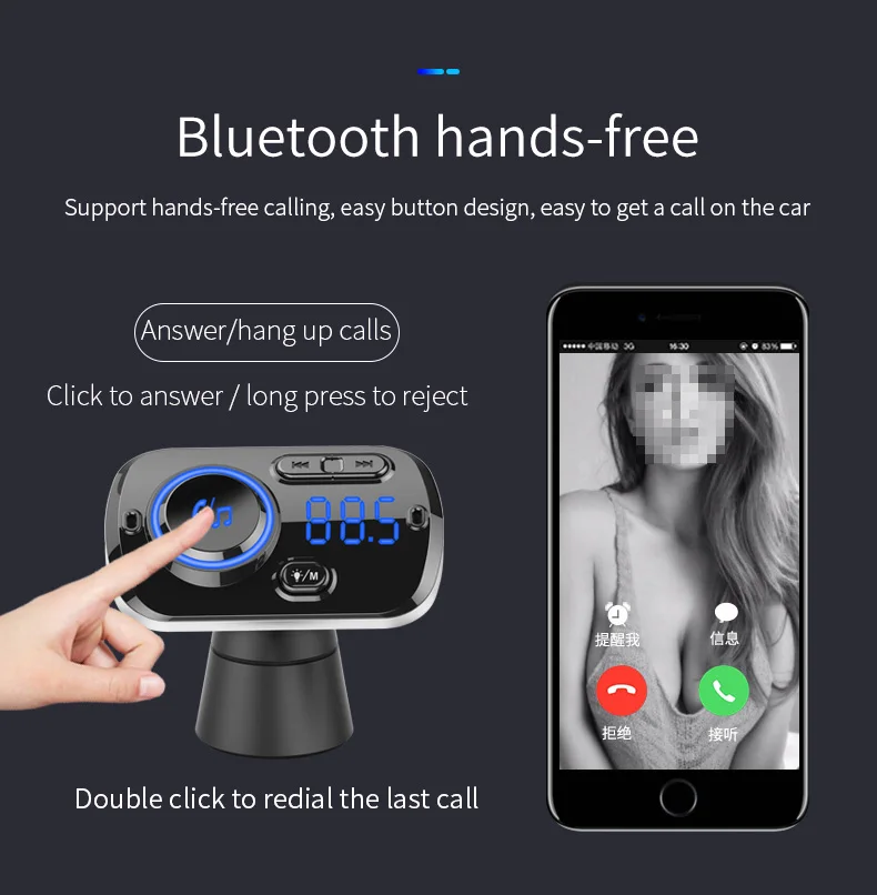 JINSERTA Bluetooth 5,0 MP3 плеер FM передатчик автомобильный комплект USB QC3.0 Громкая связь красочные атмосферные огни Поддержка TF карты