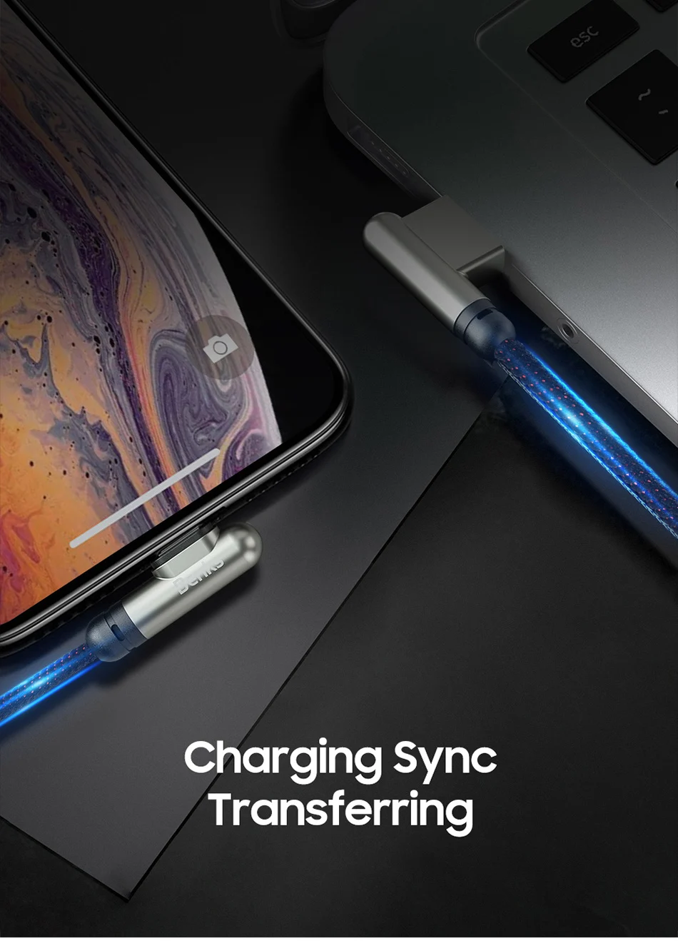 Benks 90 Degree Elbow Fast Charging Data Cable For iPhone 6 7 8 X XR XS MAX Lighting Charge Cord For iPad iOS 10 11 Charger Line (10)