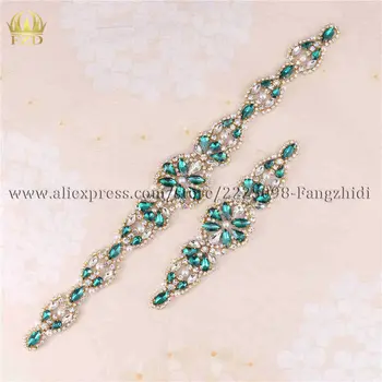 

FZD 10 Pieces Handmade Hot Fix Sewing on Beaded Applique by the Yard Rhinestone Appliques for Wedding Gown Belt Waist Garters
