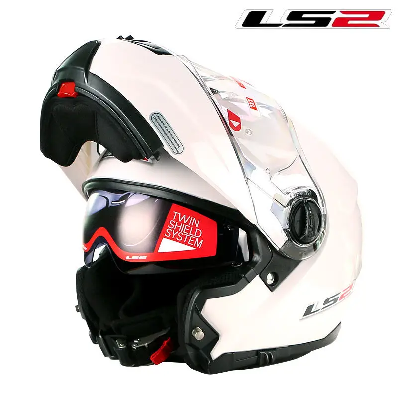 LS2 FF325 флип-ап мото rcycle шлем модульный мото rbike LS2 шлем с двойным солнцезащитным экраном гоночный шлем LS2 КАСКО Мото шлем - Цвет: Gloss White