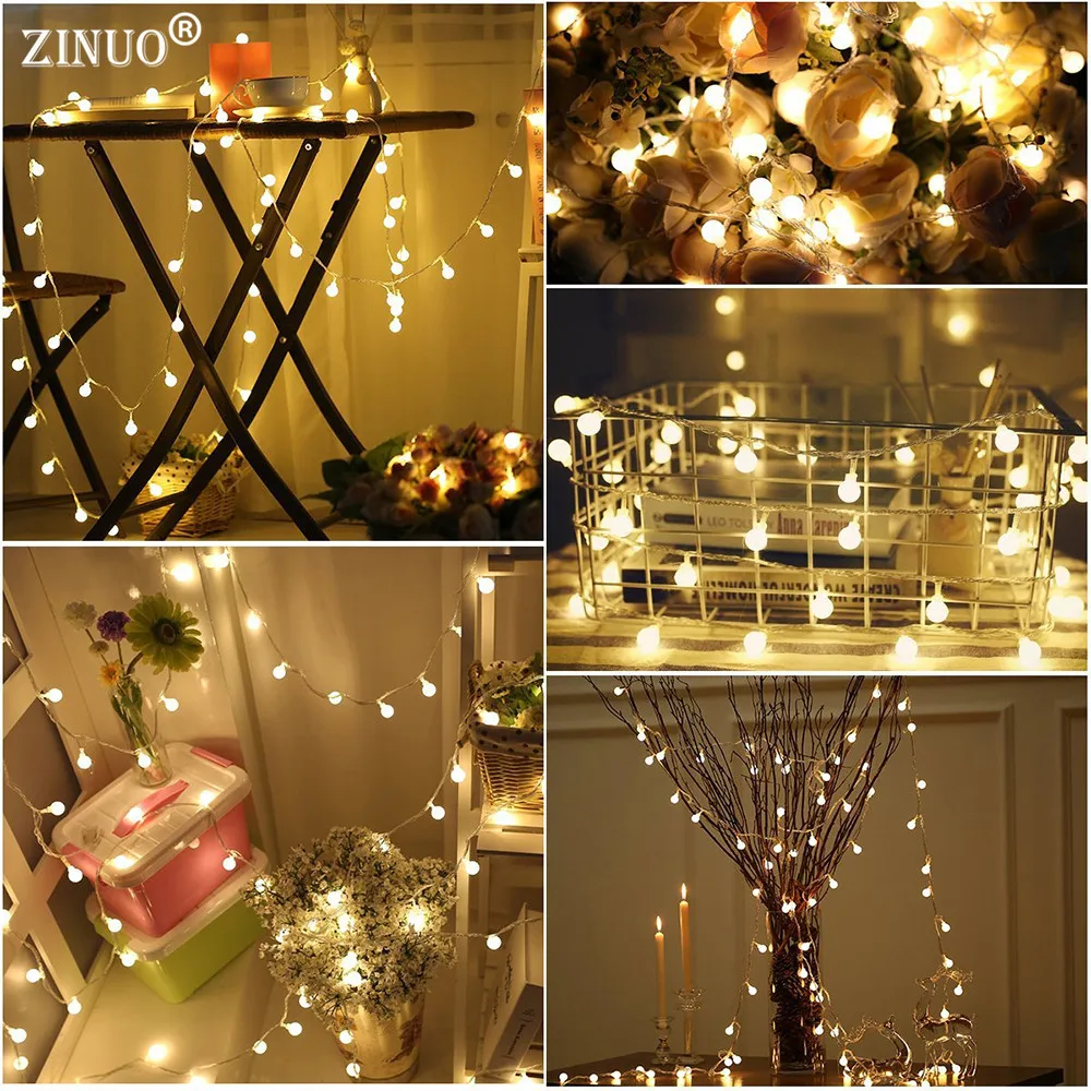 ZINUO 10M 60LED Globe Ball String Lights New Year Decoration Fairy Lights For Bedroom Illumination Christmas Decorations Garland ZINUO 10M 60LED Globe Ball String Lights New Year Decoration Fairy Lights For Bedroom Illumination Christmas Decorations Garland