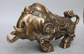 

xd 002034 16" Chinese Bronze Wealth money 12 Zodiac Animal Copper Ox Oxen Cattle Statue