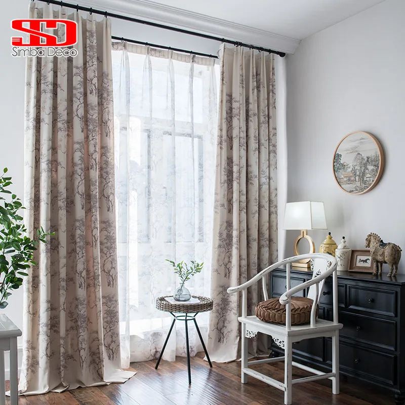 Cortinas de tela 2018 impresas cortinas en sala de estar oscurecimiento árboles país estilo algodón un solo Panel tratamiento de ventana tamaño personalizado Cortinas de tela 2018 impresas cortinas en sala de estar oscurecimiento árboles país estilo algodón un solo Panel tratamiento de ventana tamaño personalizado
