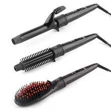 3 в 1 Стайлинг Керлинг палочка электрическая бигуди для волос связываемые волосы бигуди+ горячая щетка+ выпрямитель для волос щетка