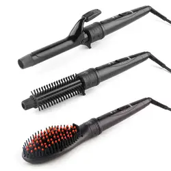 3 в 1 Стайлинг Керлинг палочка электрическая бигуди для волос связываемые волосы бигуди + горячая щетка + выпрямитель для волос щетка