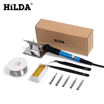 

HILDA EU Electric Soldering Iron With 5pcs Iron Tip and Tweezer Adjustable Temperature Solder Station Stand Solder Wire Tool Kit