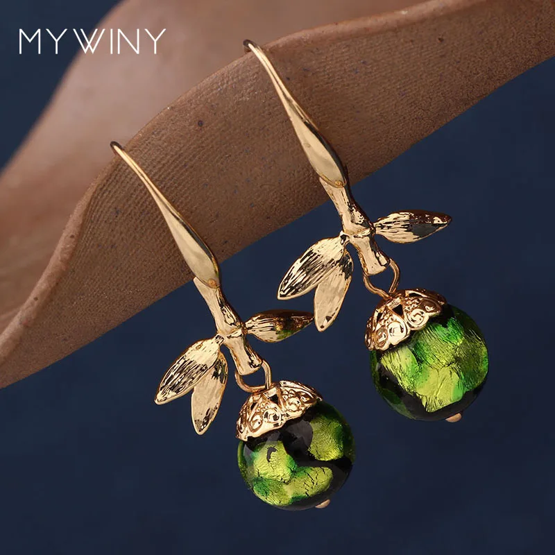 

MYWINY NEW copper flowers jewelry coloured glaze fashion vintage earrings