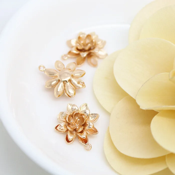 

4PCS 17x19MM 24K Champagne Gold Color Plated Brass Flower Lotus Charms Pendants High Quality Diy Jewelry Accessories