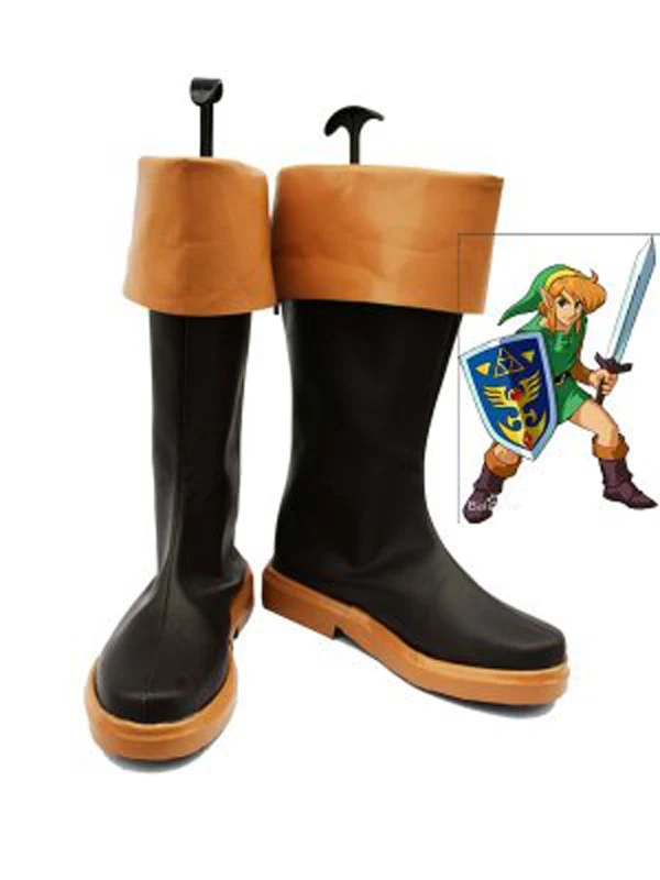 The Legend of Zelda Link Brown & Black Cosplay Boots Shoes Anime Party