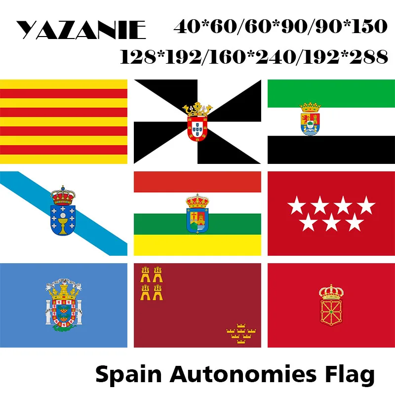 

YAZANIE Double Sided Spain Catalonia Ceuta Extremadura Galicia La Rioja Madrid Melilla Spanish 90*150cm 3*5ft Flags and Banners