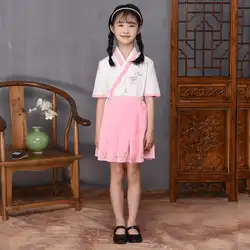 Винтаж дети Этап платье для сцены Улучшенная Детские Девушки Тан костюм Костюмы Косплэй костюм Цветочный китайский Hanfu одежда