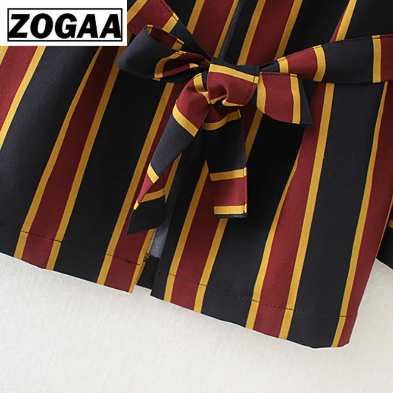 Autumn 2019 Vertical Striped Belt Jacket Women's Suit Jacket Spring Clothes Women Casual Notched Fashion Ladies Tops ZOGAA