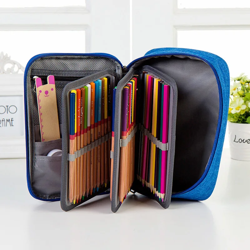 Canvas School Pencil Cases for Girls Boy 72 Holes Pen Box Multifunction Storage Bag Case Pouch Student Stationery Supplies