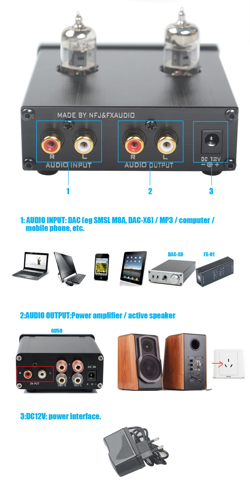 FEIXIANG FX-AUDIO трубка-01 желчный предусилитель ламповый усилитель предусилитель желчный буфер 6J1 мини Hi-Fi предусилитель DC12V