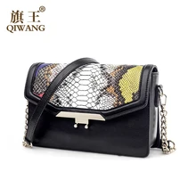 QIWANG women bag 2016 new genuine leather bag quality fashion serpentine stitching quilted fashion women shoulder messenger bag