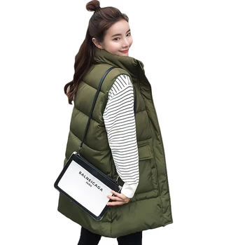 

2019 Women Sleeveless Thickening Warm Clothing Female Winter Vest Outerwear Big Pockets Long Waistcoat Solid Casual Tops D348