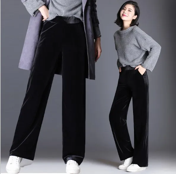 women's black velvet pants