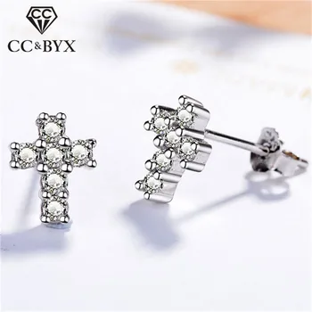 

CC Cross Stud Earrings For Women Cubic Zirconia Sterling S925 Silver Jewelry Fashion Bijoux Femme Simple Belief Earring CCE302