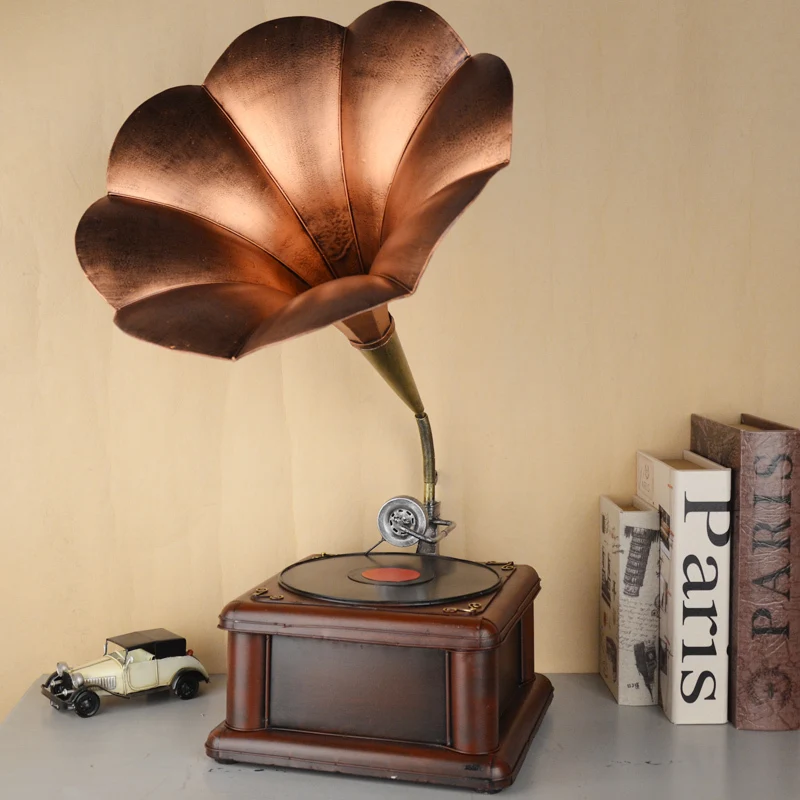 

Original New Design Music Retro Iron Crafts Handmade Gift Iron Retro Gramophone Model For Home Decor Ornaments Wrought