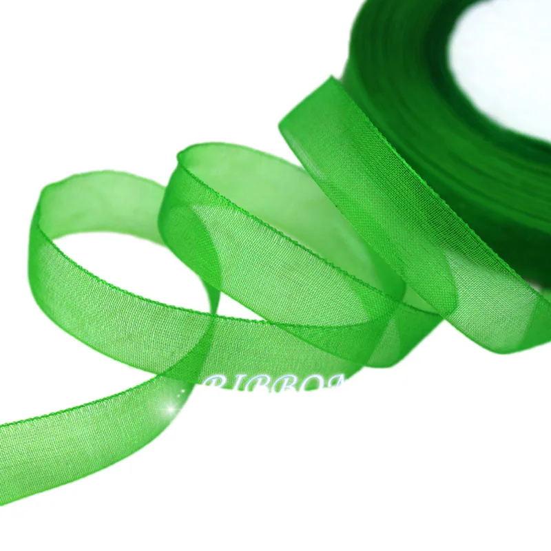 (50 yards/roll) 1/2''(12mm) wholesale green organza ribbons gift