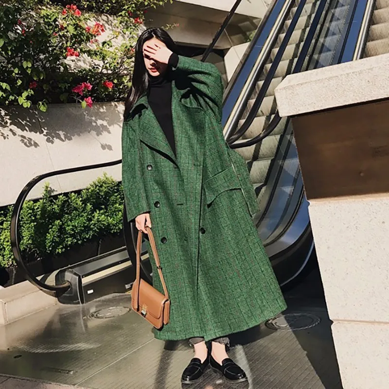 LANMREM 2018 Fashion Autumn Double Breasted Notech Casual Loose Big Size Long Type Green Plaid Women Woolen Coat UA26406 LANMREM 2018 Fashion Autumn Double Breasted Notech Casual Loose Big Size Long Type Green Plaid Women Woolen Coat UA26406