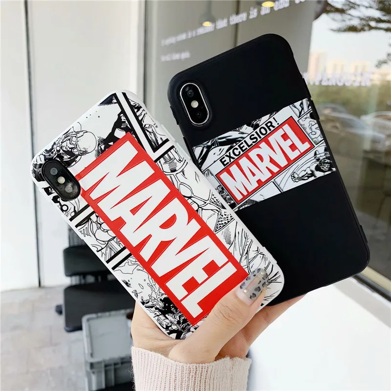 Модный силиконовый чехол comics partten для iphone 6 S 7 8 Plus XR XS Max X Marvel 3D рельефный матовый из