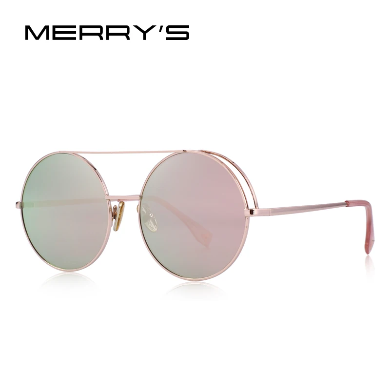 MERRYS Дизайн Женские Классические круглые солнцезащитные очки Двойные мосты УФ Защита S6282 - Цвет линз: C02 Pink Mirror