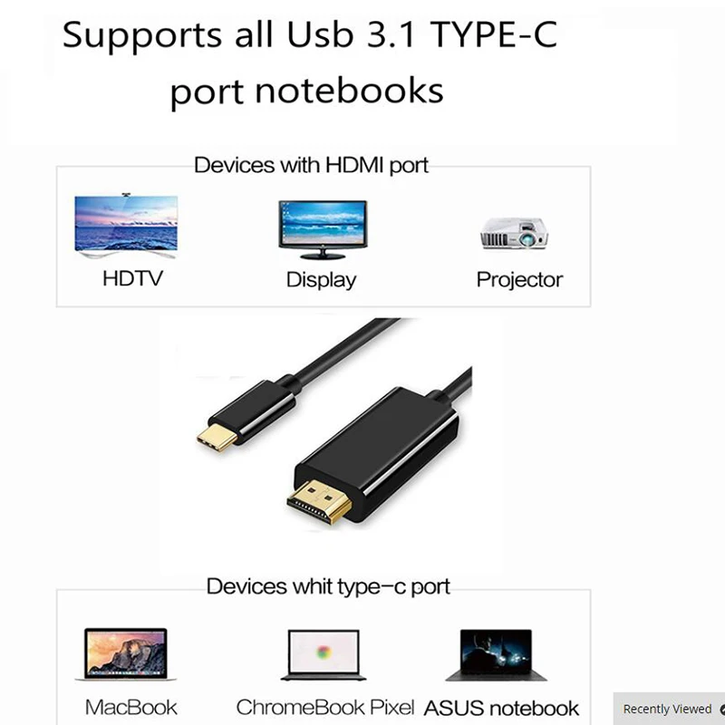 Кабель USB C HDMI Baolyda 1080P 4K 1 8 m Type к Thunderbolt 3 для MacBook Samsung S9/S8 Huawei Mate 20 P20 Pro HD|Кабели HDMI| |