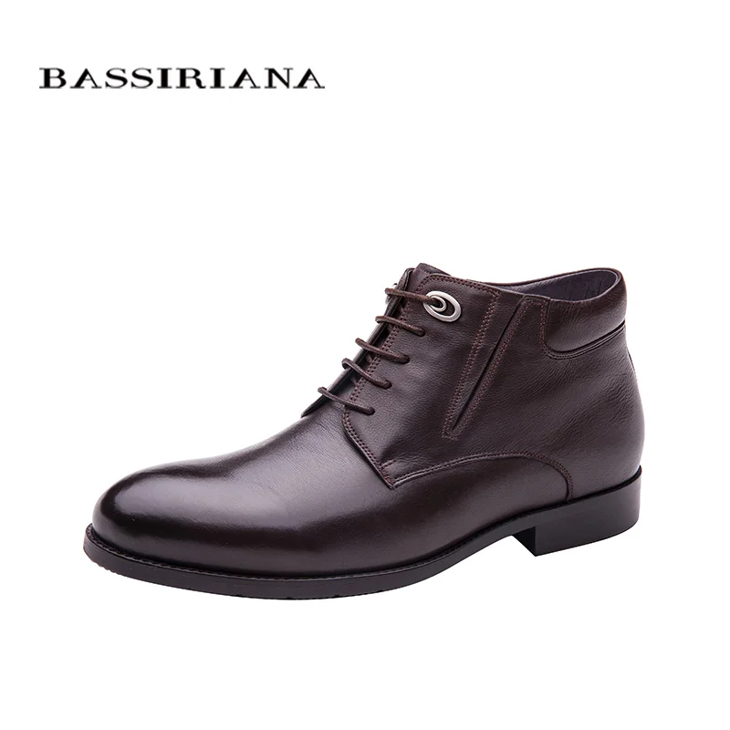 

Genuine leather shoes men Winter boots Black Brown Lace-up Basic 39-45 Free shipping BASSIRIANA